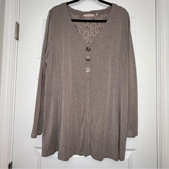 Soft Surroundings Three Faux Button Front Long Sleeve Tunic Shirt Top - Picture 4 of 10